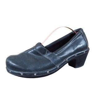 SoftWalk Maryland Women Casual Clog Shoe 8.5 Wide Black Leather Studded Heel